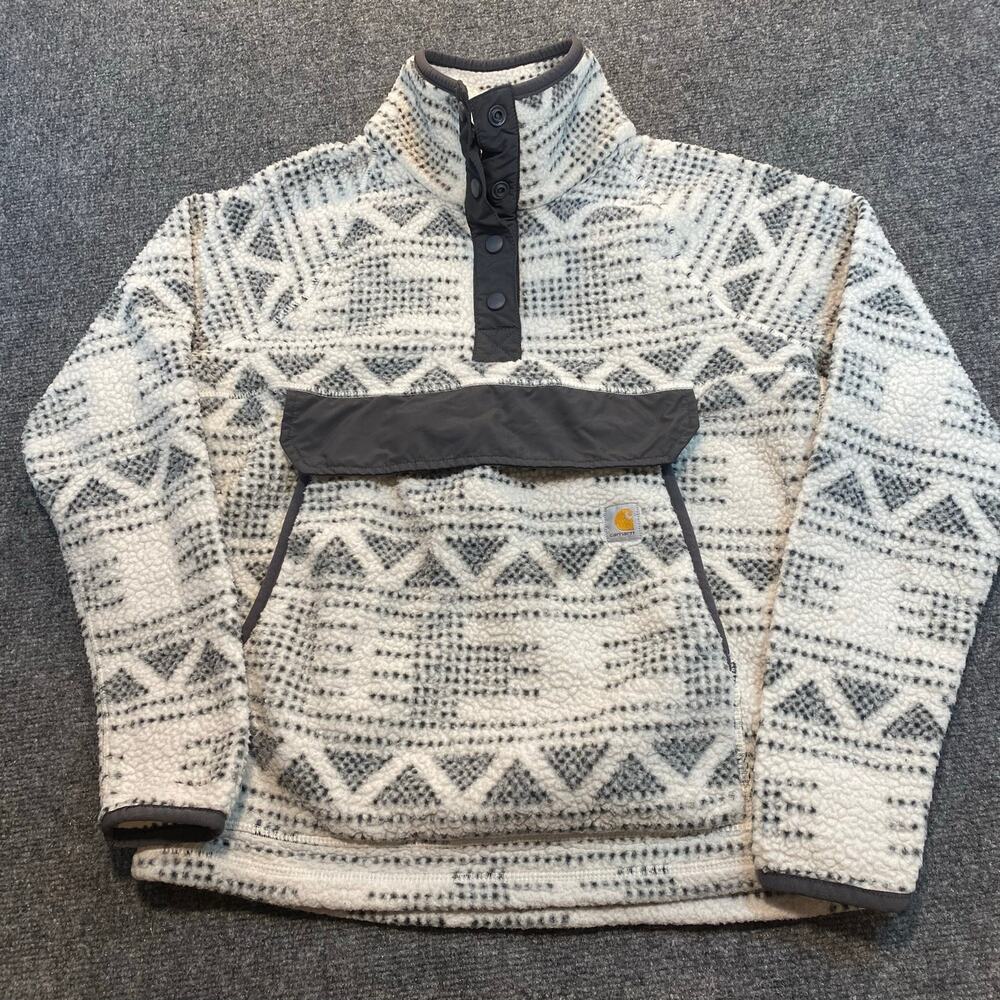 Carhartt Women Small Aztec Sherpa Fleece Quarter Snap Pullover Jacket Relaxed